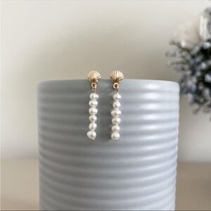 Elegant Gold and White Pearl Drop Dangle Earrings